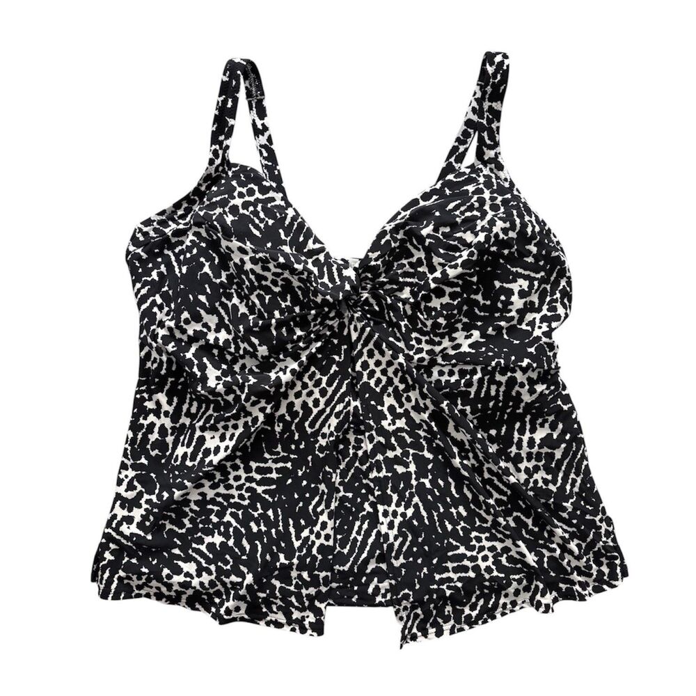 22W DD Cup Lands End Underwire Swim Tankini Top Tummy Control Black & White